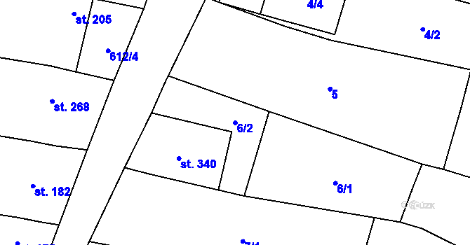 Parcela st. 6/2 v KÚ Kostelany nad Moravou, Katastrální mapa