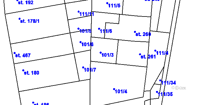 Parcela st. 101/3 v KÚ Kostelany nad Moravou, Katastrální mapa