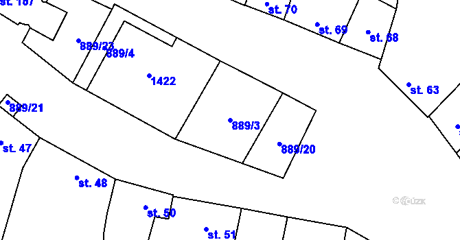 Parcela st. 889/3 v KÚ Kostelany nad Moravou, Katastrální mapa