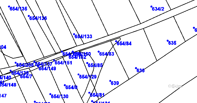 Parcela st. 654/83 v KÚ Kostelany nad Moravou, Katastrální mapa