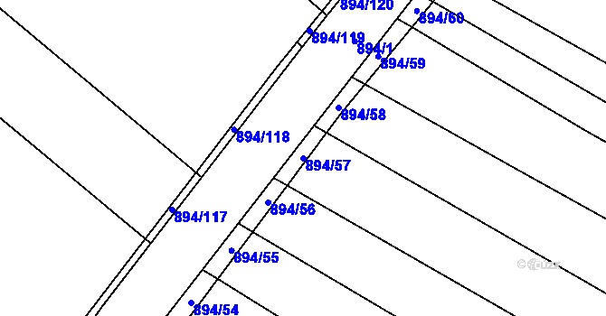 Parcela st. 894/57 v KÚ Kostelany nad Moravou, Katastrální mapa