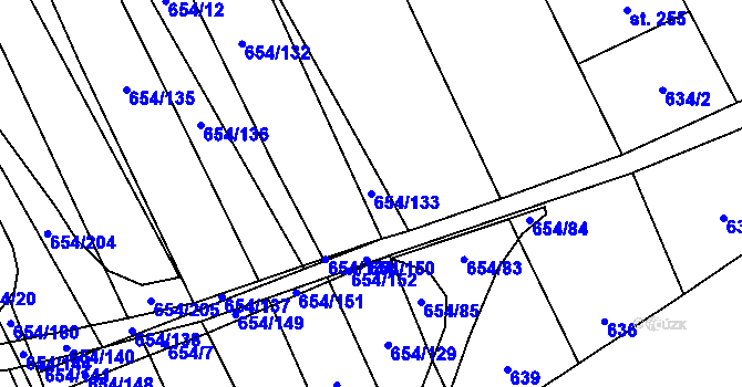 Parcela st. 654/133 v KÚ Kostelany nad Moravou, Katastrální mapa