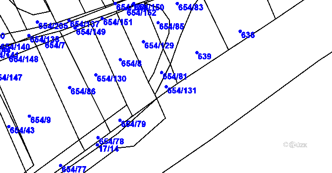 Parcela st. 654/131 v KÚ Kostelany nad Moravou, Katastrální mapa