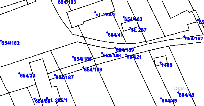 Parcela st. 654/188 v KÚ Kostelany nad Moravou, Katastrální mapa