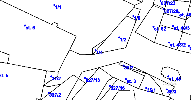 Parcela st. 1/4 v KÚ Hroznějovice, Katastrální mapa