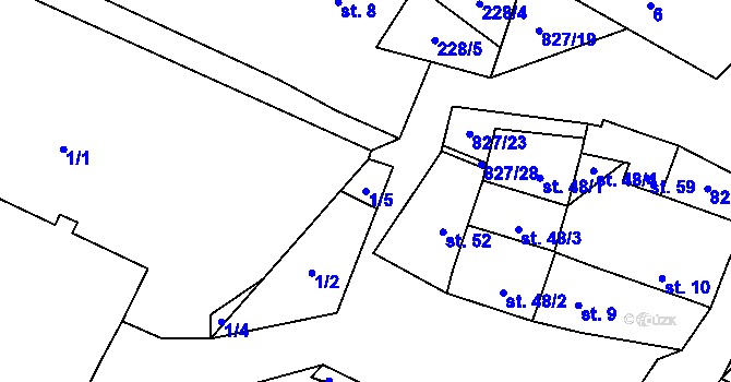 Parcela st. 1/5 v KÚ Hroznějovice, Katastrální mapa