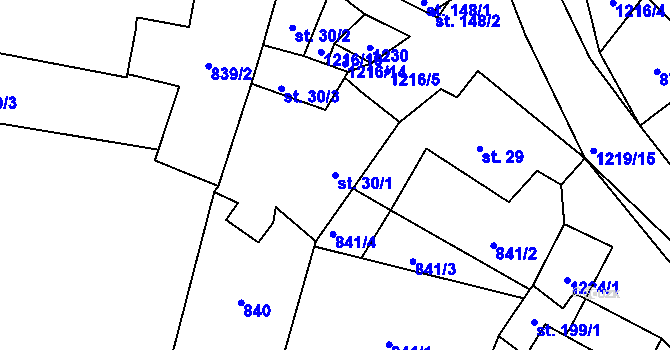 Parcela st. 30/1 v KÚ Kostelec, Katastrální mapa