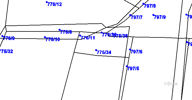 Parcela st. 775/34 v KÚ Kostelec, Katastrální mapa