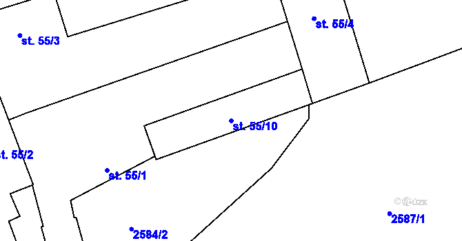 Parcela st. 55/10 v KÚ Poněšice, Katastrální mapa