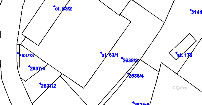 Parcela st. 63/1 v KÚ Poněšice, Katastrální mapa