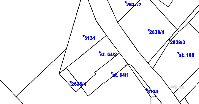 Parcela st. 64/2 v KÚ Poněšice, Katastrální mapa