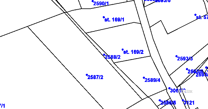 Parcela st. 2588/2 v KÚ Poněšice, Katastrální mapa