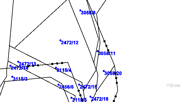 Parcela st. 3058/11 v KÚ Poněšice, Katastrální mapa