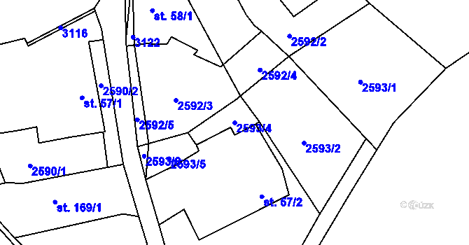 Parcela st. 2593/4 v KÚ Poněšice, Katastrální mapa