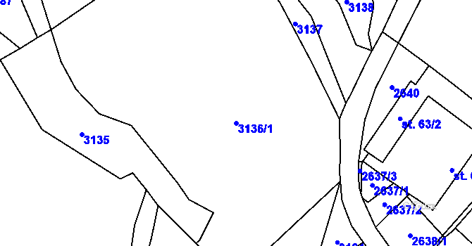 Parcela st. 3136/1 v KÚ Poněšice, Katastrální mapa