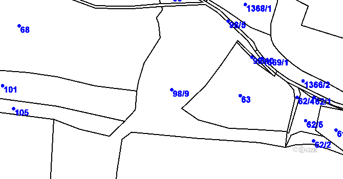Parcela st. 98/9 v KÚ Lšelín, Katastrální mapa