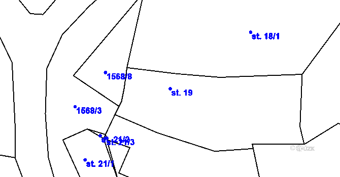 Parcela st. 19 v KÚ Lšelín, Katastrální mapa