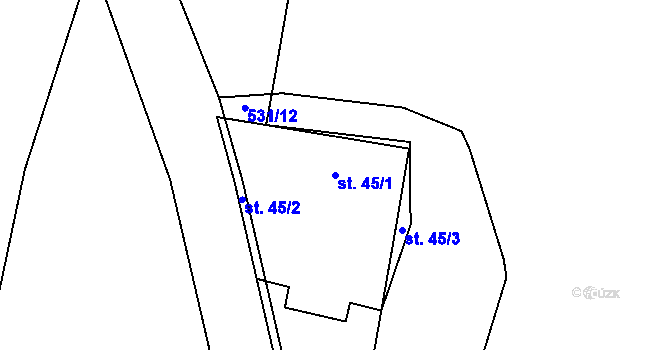 Parcela st. 45/1 v KÚ Lšelín, Katastrální mapa