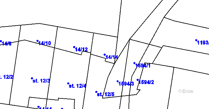 Parcela st. 14/14 v KÚ Lšelín, Katastrální mapa