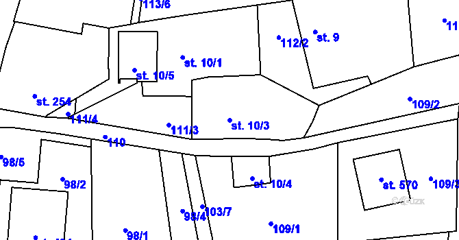 Parcela st. 10/3 v KÚ Kostelec u Zlína, Katastrální mapa