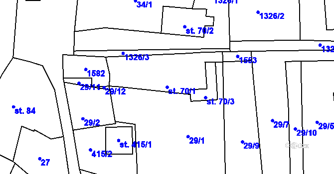 Parcela st. 70/1 v KÚ Kostelec u Zlína, Katastrální mapa