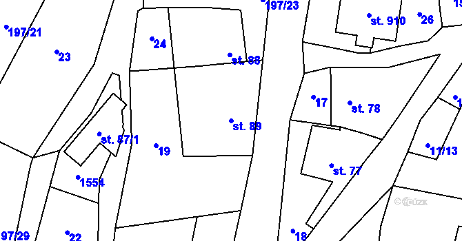 Parcela st. 89 v KÚ Kostelec u Zlína, Katastrální mapa