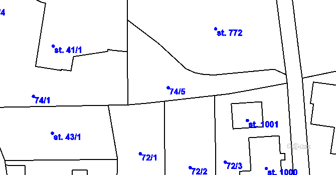 Parcela st. 74/5 v KÚ Kostelec u Zlína, Katastrální mapa