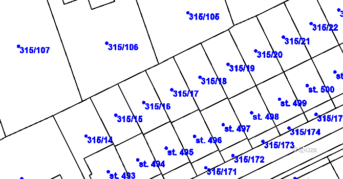 Parcela st. 315/17 v KÚ Kostelec u Zlína, Katastrální mapa