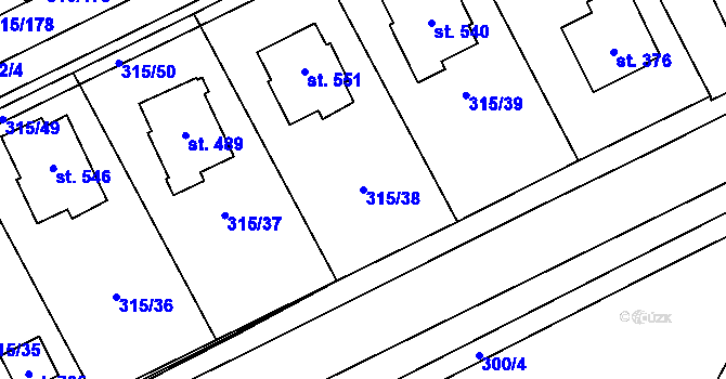 Parcela st. 315/38 v KÚ Kostelec u Zlína, Katastrální mapa