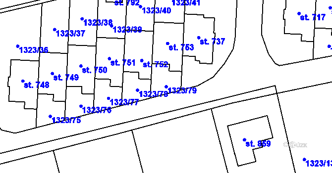 Parcela st. 1323/79 v KÚ Kostelec u Zlína, Katastrální mapa