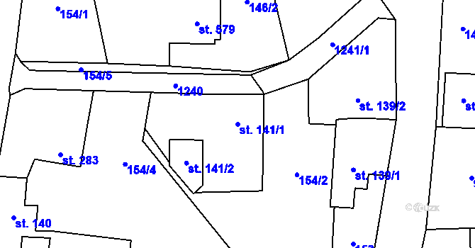 Parcela st. 141/1 v KÚ Kostelec u Zlína, Katastrální mapa