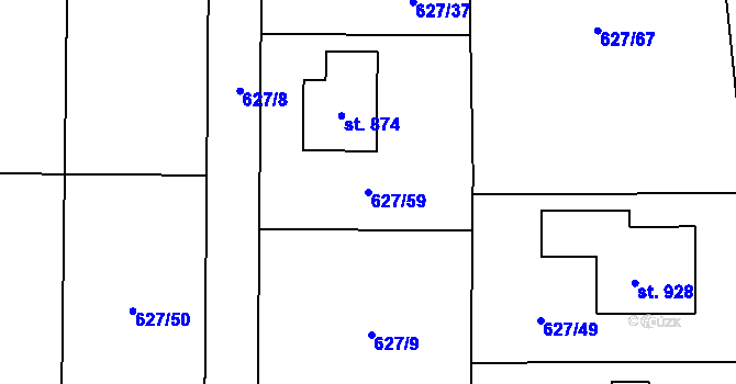 Parcela st. 627/59 v KÚ Kostelec u Zlína, Katastrální mapa