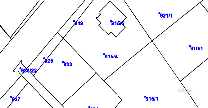 Parcela st. 915/4 v KÚ Štípa, Katastrální mapa