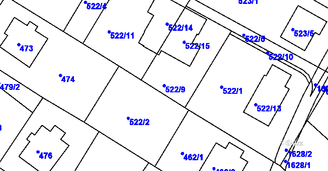 Parcela st. 522/9 v KÚ Štípa, Katastrální mapa
