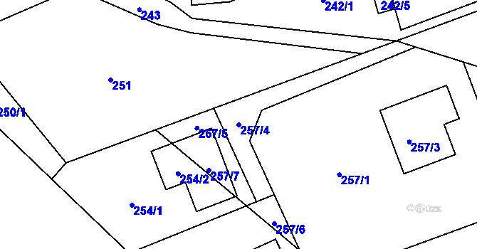 Parcela st. 257/4 v KÚ Štípa, Katastrální mapa