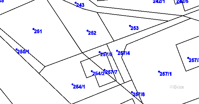 Parcela st. 257/5 v KÚ Štípa, Katastrální mapa