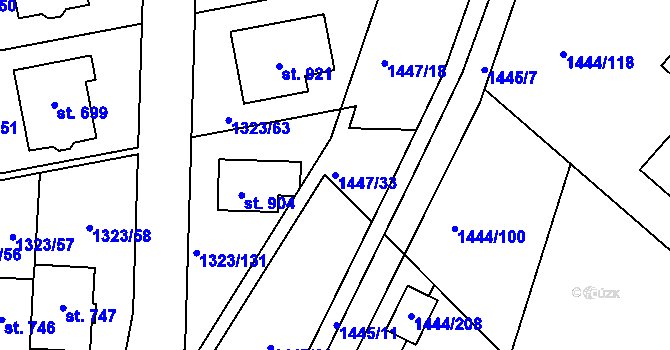 Parcela st. 1447/33 v KÚ Štípa, Katastrální mapa