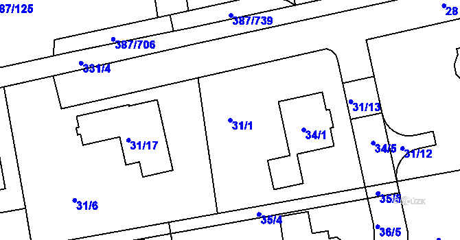 Parcela st. 31/1 v KÚ Štípa, Katastrální mapa