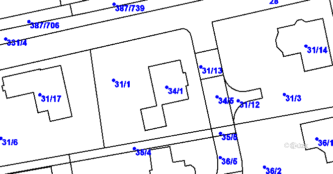 Parcela st. 34/1 v KÚ Štípa, Katastrální mapa
