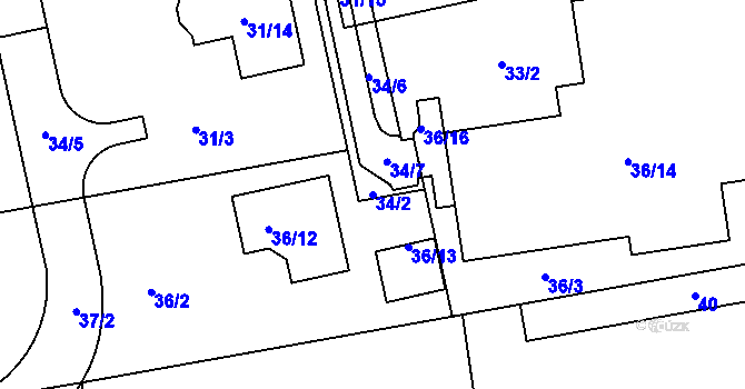 Parcela st. 34/2 v KÚ Štípa, Katastrální mapa