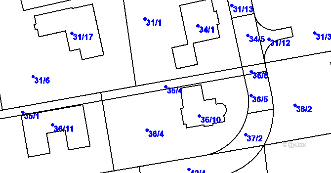 Parcela st. 35/4 v KÚ Štípa, Katastrální mapa