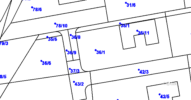 Parcela st. 36/1 v KÚ Štípa, Katastrální mapa