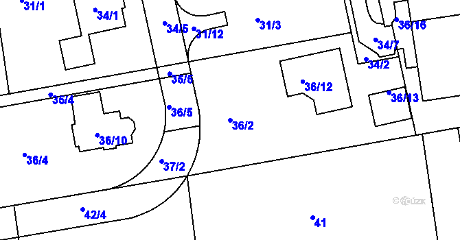 Parcela st. 36/2 v KÚ Štípa, Katastrální mapa