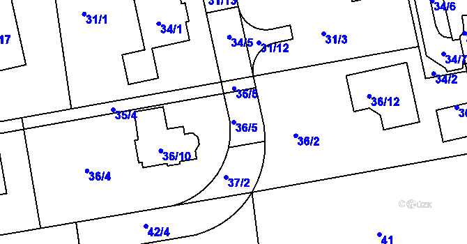 Parcela st. 36/5 v KÚ Štípa, Katastrální mapa
