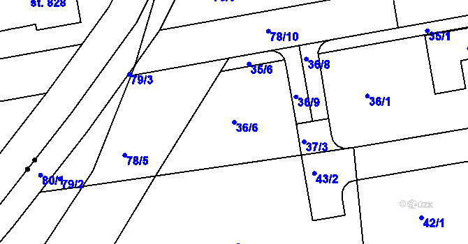 Parcela st. 36/6 v KÚ Štípa, Katastrální mapa