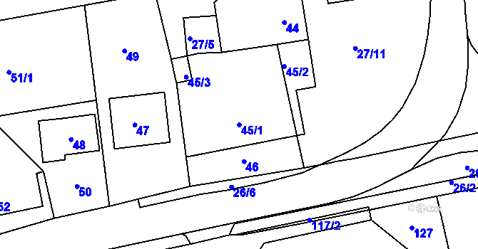 Parcela st. 45/1 v KÚ Štípa, Katastrální mapa