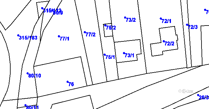 Parcela st. 75/1 v KÚ Štípa, Katastrální mapa