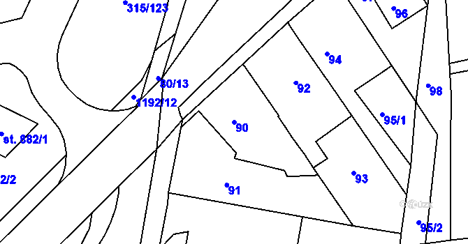Parcela st. 90 v KÚ Štípa, Katastrální mapa