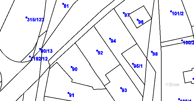 Parcela st. 92 v KÚ Štípa, Katastrální mapa