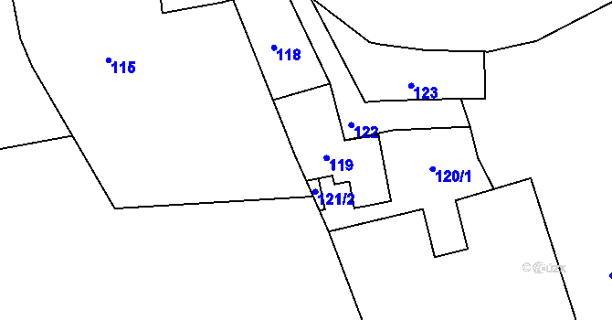 Parcela st. 121 v KÚ Štípa, Katastrální mapa